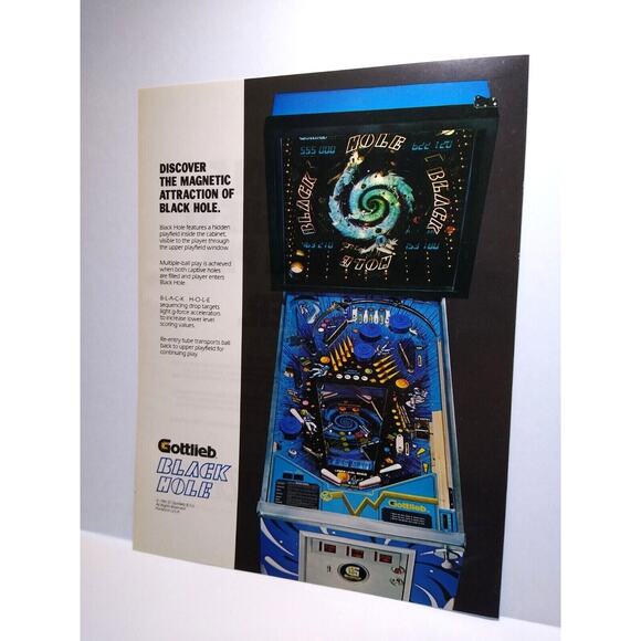 Black Hole Pinball Flyer Vintage Original 1981 3-D Version 8.5" x 11" Artwork - Picture 3 of 5